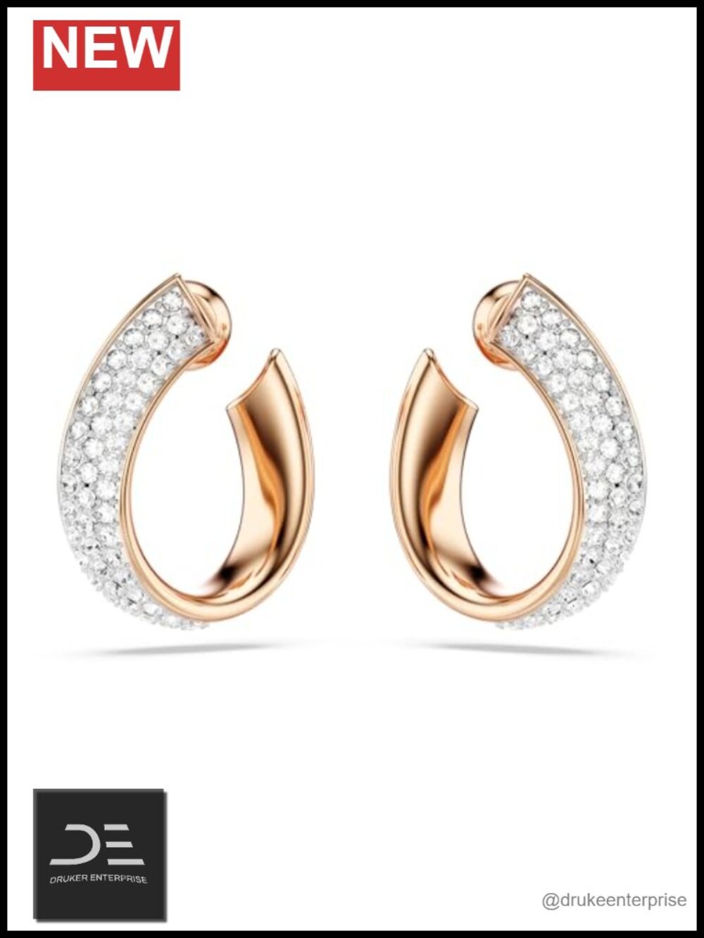 Swarovski Crystal Hoop Earrings Rose Gold Metal Pave